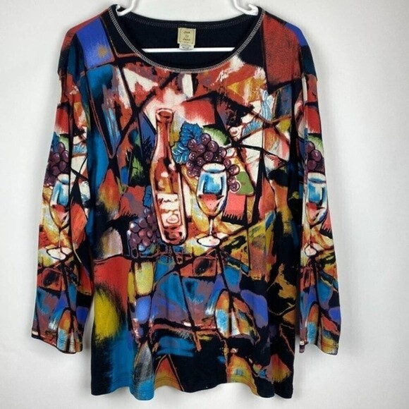 Jass & Jane Blouse Womens Extra Large Multicolor Long Sleeve Scoop Neck - Picture 1 of 6
